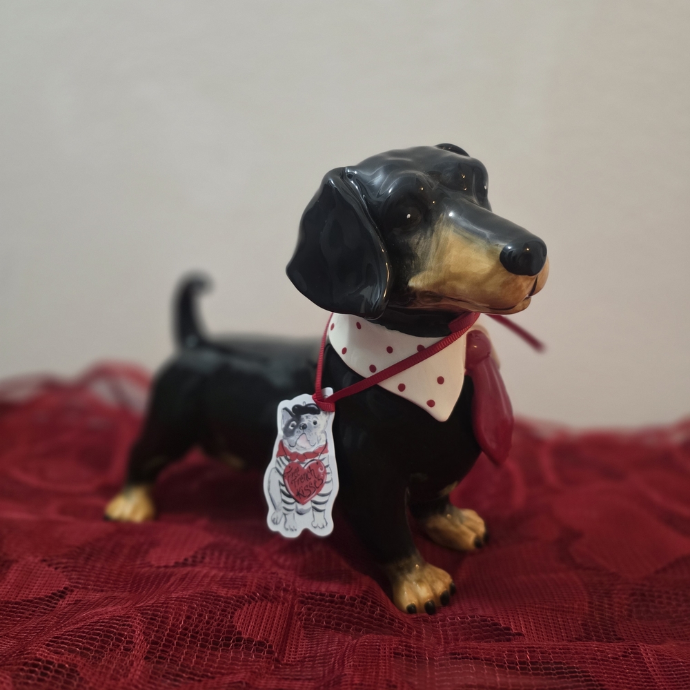 Blue Sky Clayworks - Black and Tan Dachshund Dog With Tie, Figurine